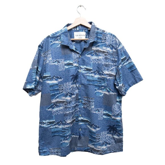 Tori Richard Button Down Short Sleeve Shirt "Sashiko Waves" - Picture 2 of 7